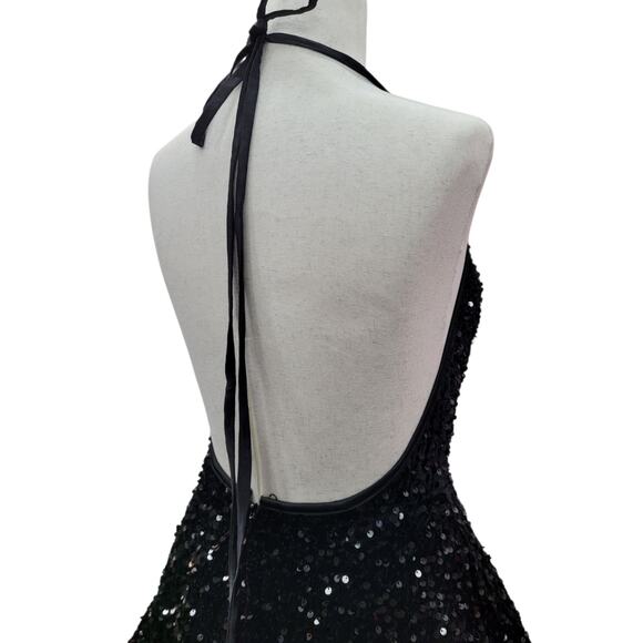 NWT Black Halter Scoop Neck Sequin Short Dress - Picture 5 of 10